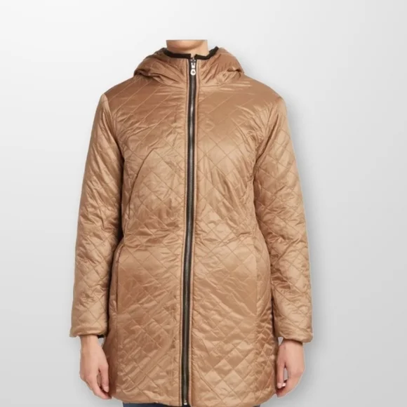 KATE spade Reversible Faux Shearling Quilted Hooded Jacket Size L - Picture 3 of 10